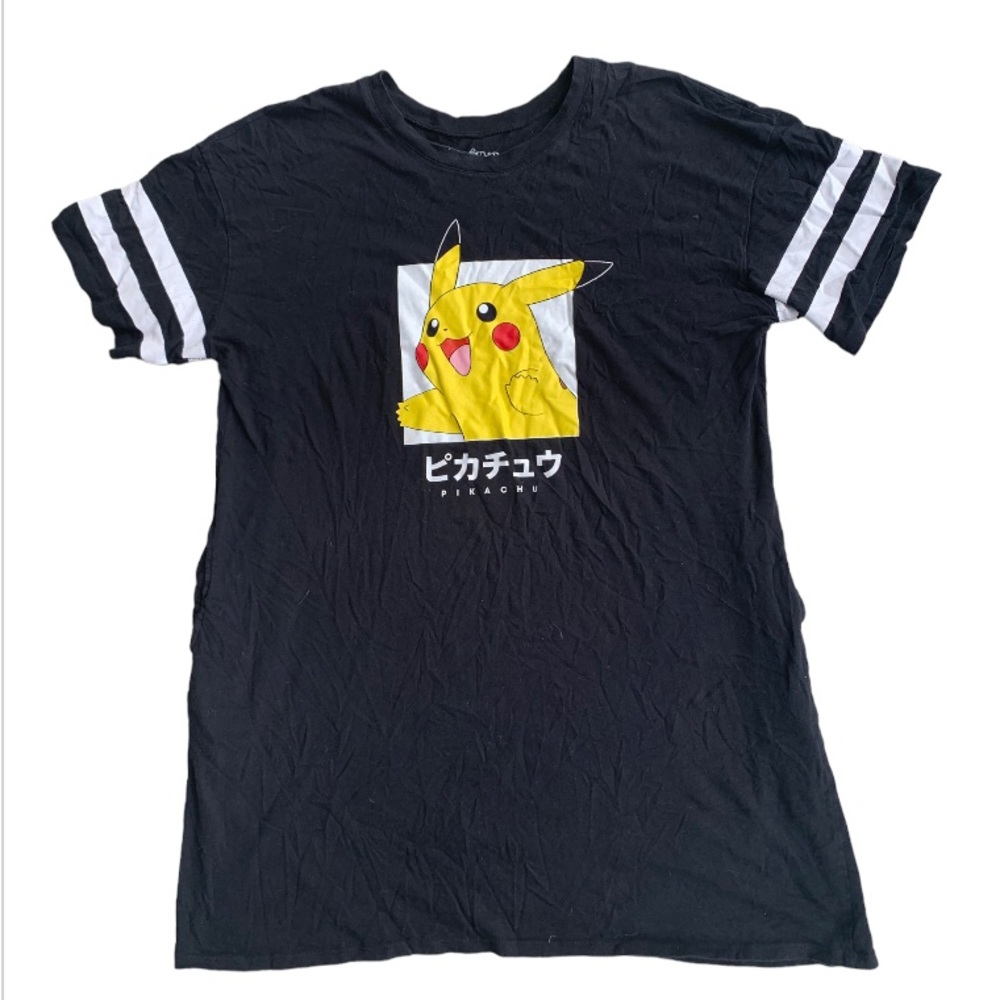 Pokemon Black Pikachu Graphic Tunic with White Sleeve Stripes